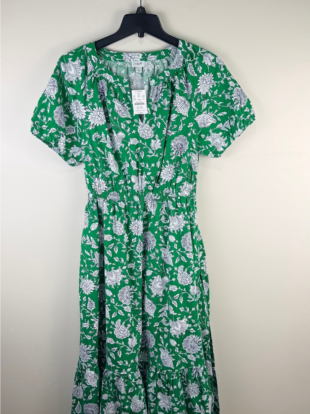 J. Crew Green and White Floral Tie-Neck dress size 4 - Picture 1 of 3
